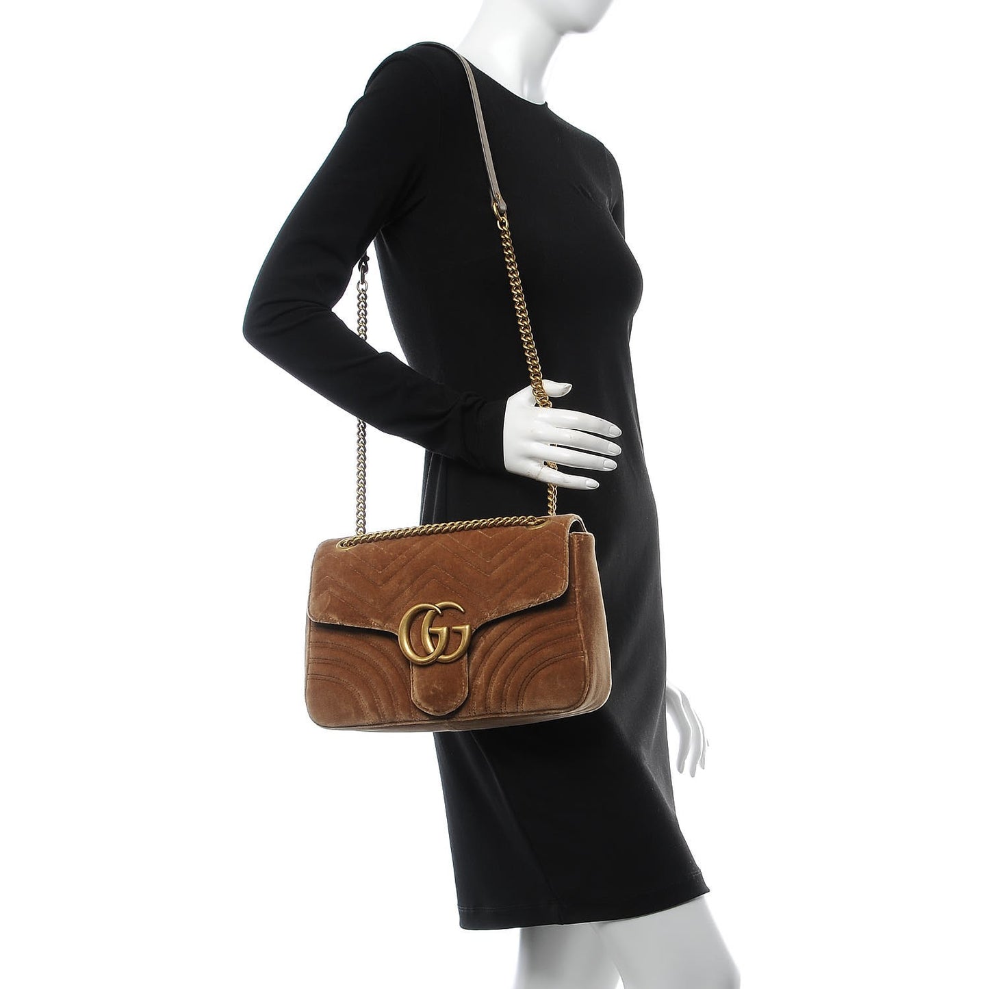 Velvet Matelasse Medium GG Marmont Shoulder Bag Taupe