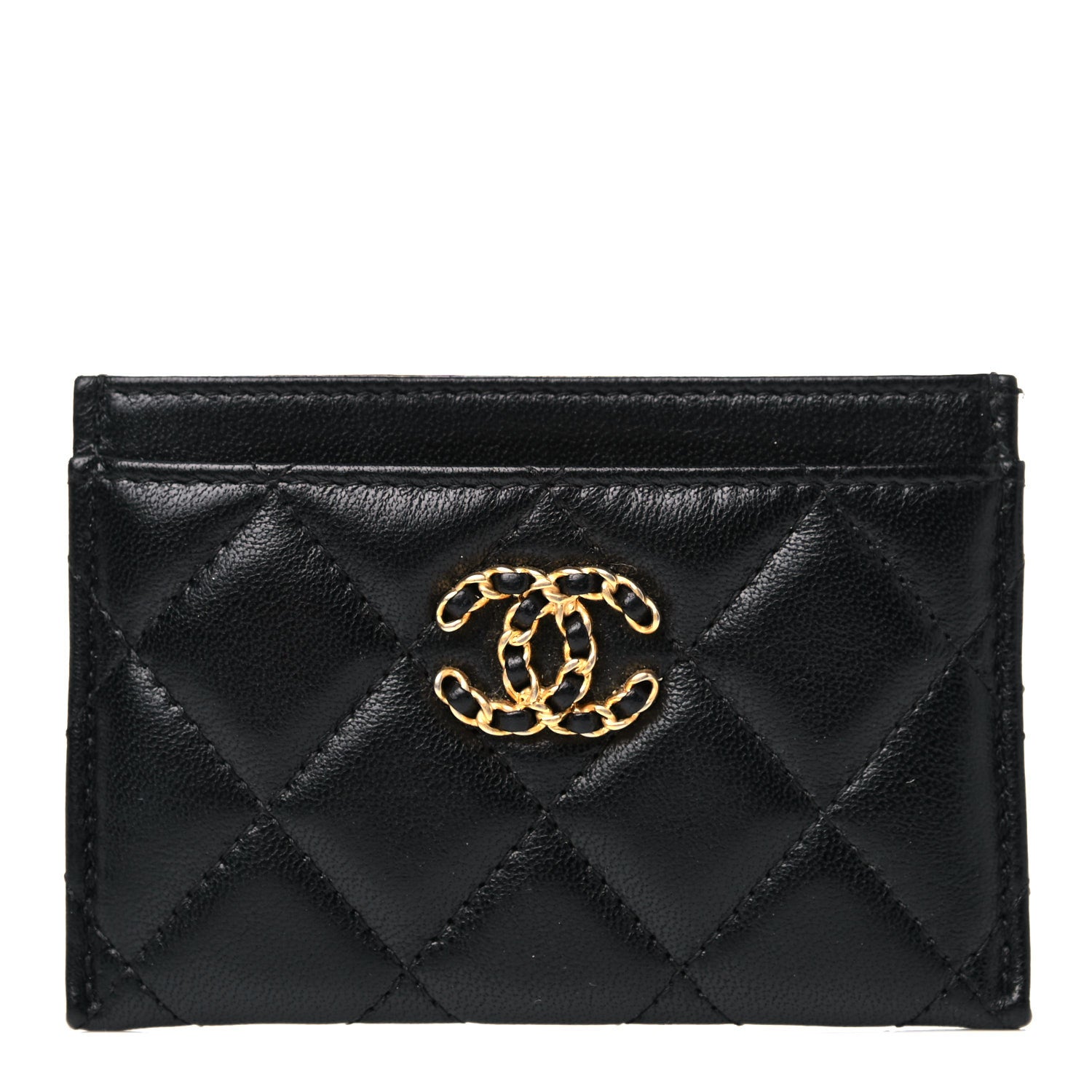Chanel Shiny Goatskin Quilted Chanel 19 Card Holder Black 2 of 10