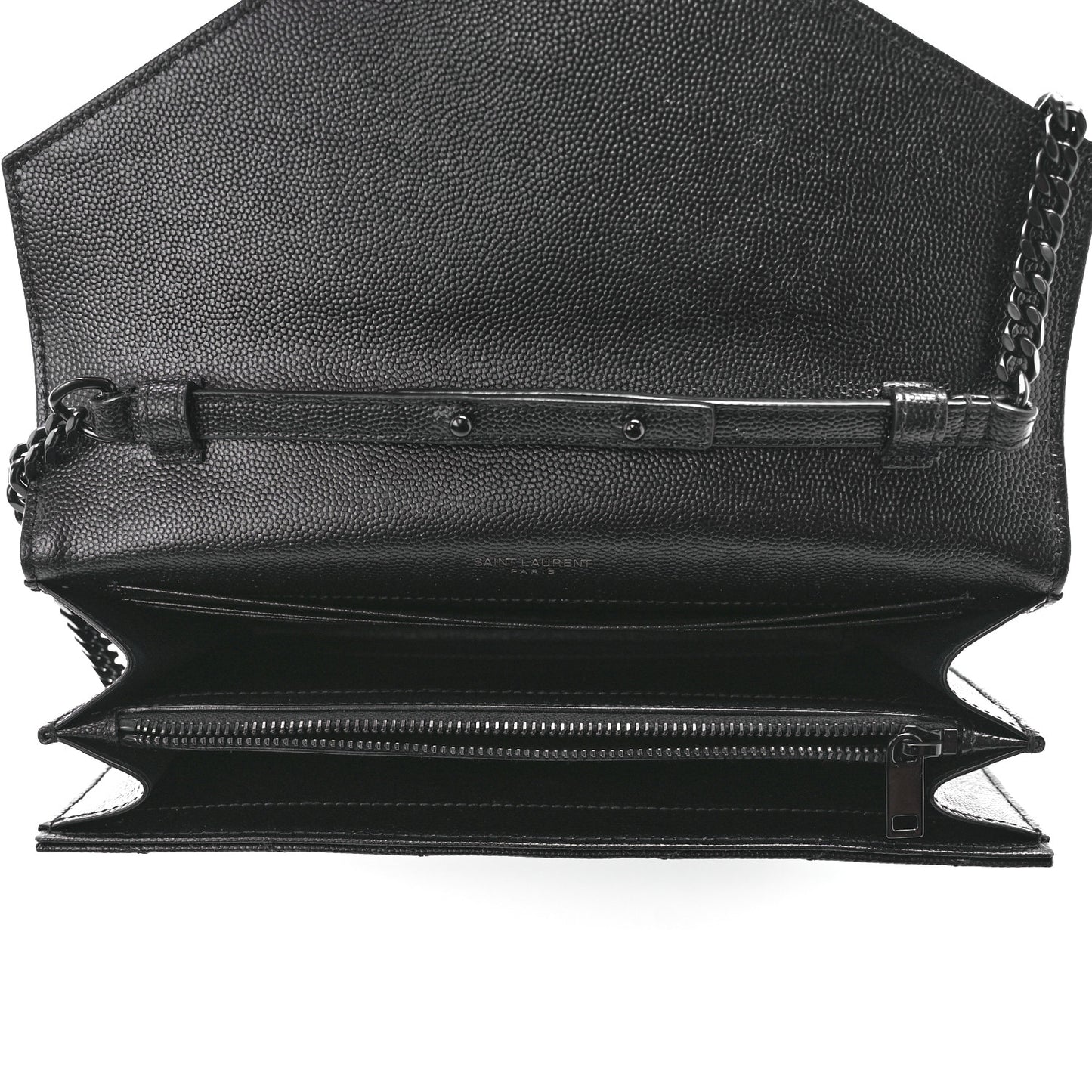 Grain De Poudre Matelasse Chevron Monogram Monochrome Chain Wallet Black