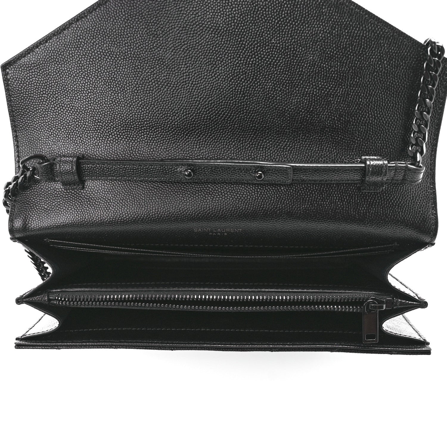 Saint Laurent Grain De Poudre Matelasse Chevron Monogram Monochrome Chain Wallet Black 5 of 11