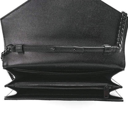 Saint Laurent Grain De Poudre Matelasse Chevron Monogram Monochrome Chain Wallet Black 5 of 11