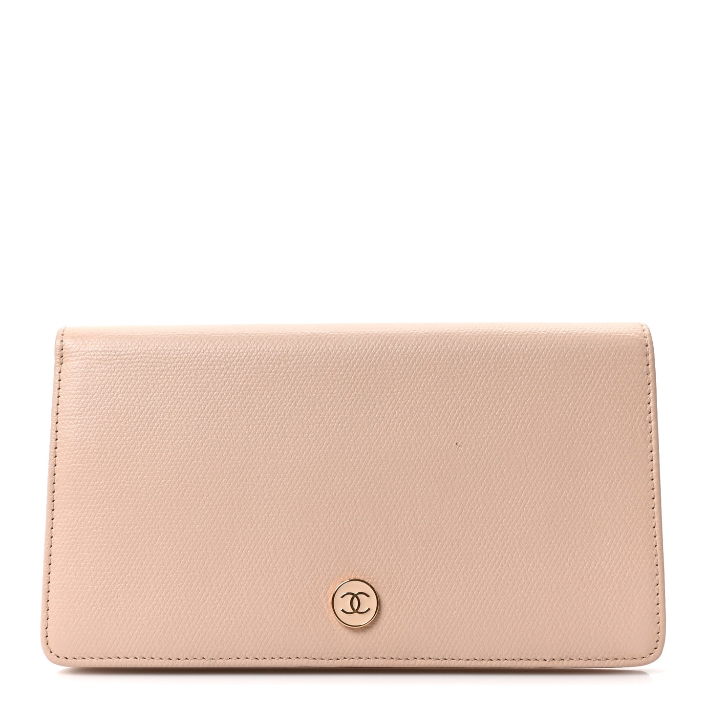 Grained Calfskin CC Button Yen Wallet Pink