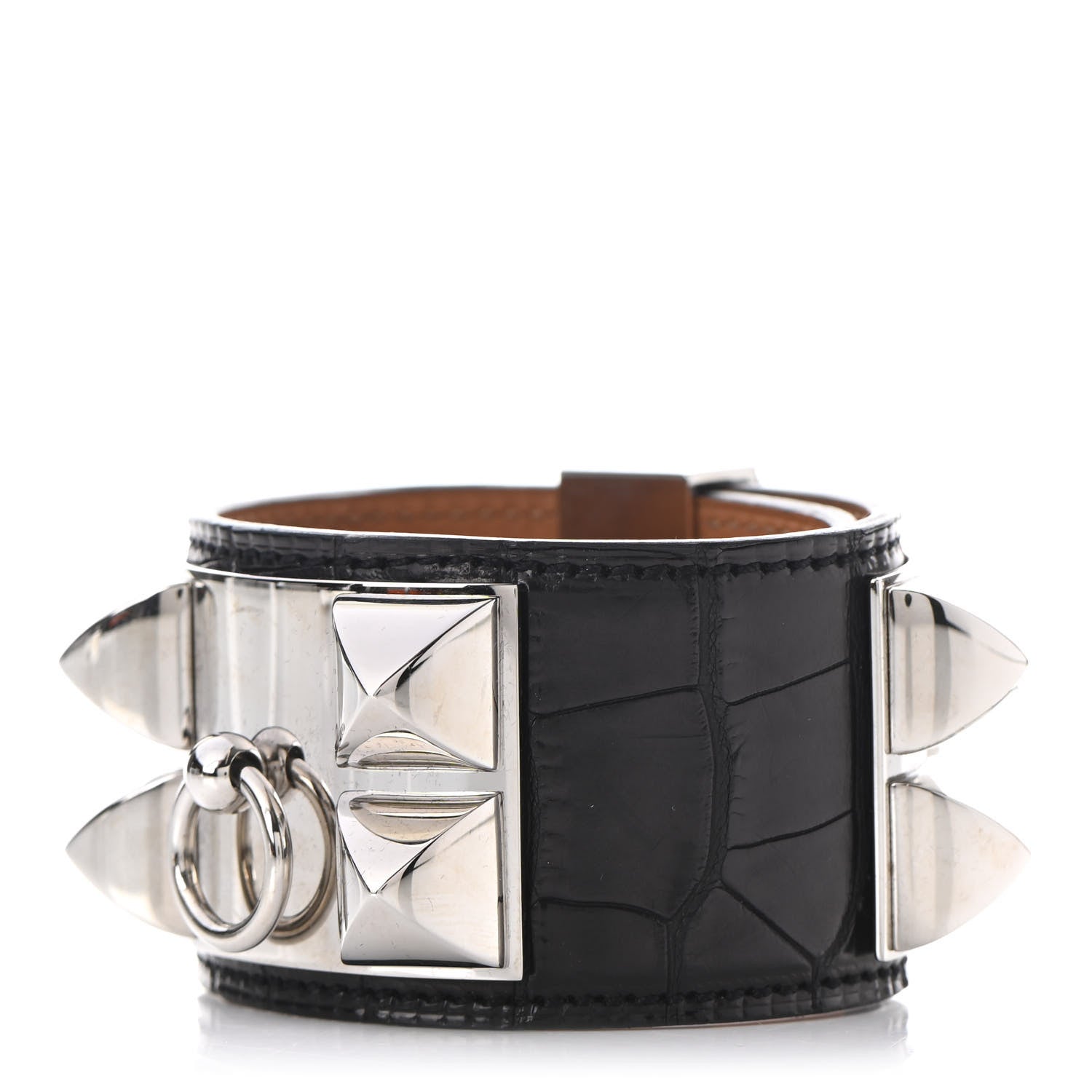 Hermes Shiny Alligator Collier de Chien CDC Bracelet S Black 1 of 8