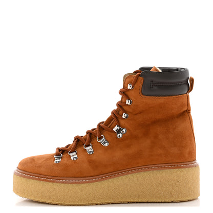 Hermes Suede Shearling Womens Discovery Ankle Boots 40 Camel Ecru 1 of 14