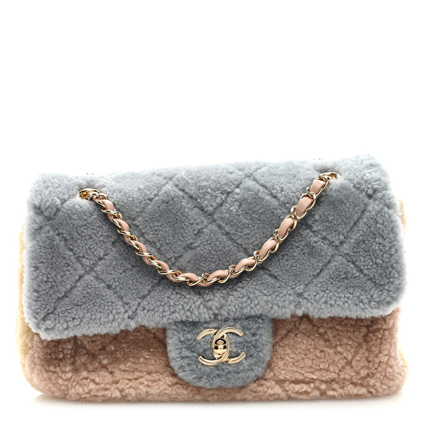 Shearling Sheepskin Single Flap Gray Pink Beige
