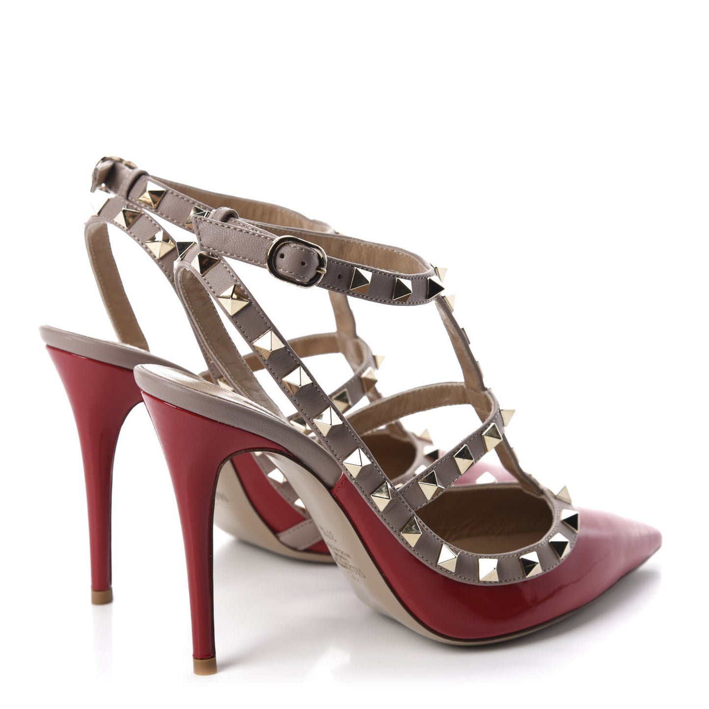 Patent Rockstud Ankle Strap 100mm Pumps 37.5 Rosso Valentino Poudre