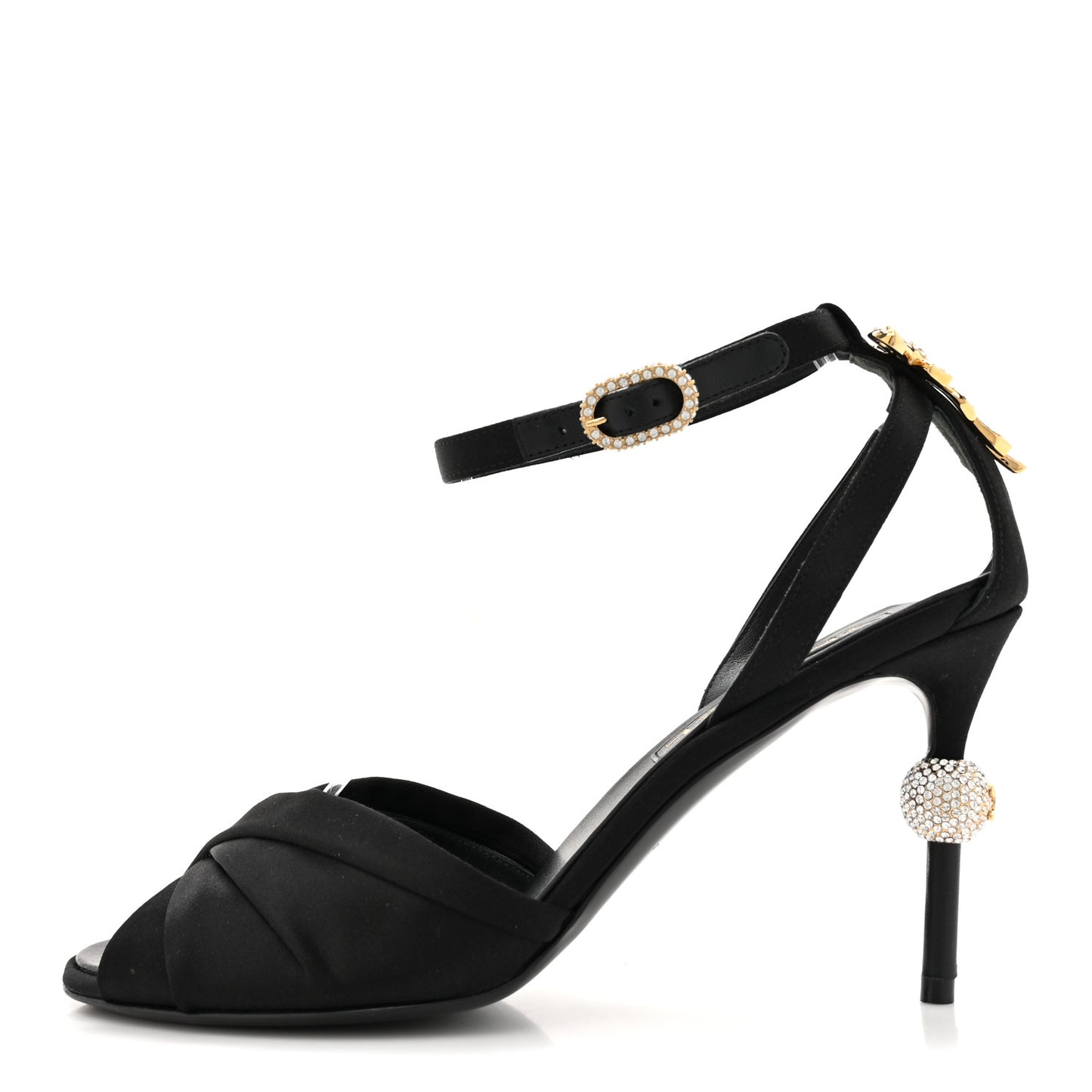 Satin Pearl Crystal Bow Pumps 37.5 Black