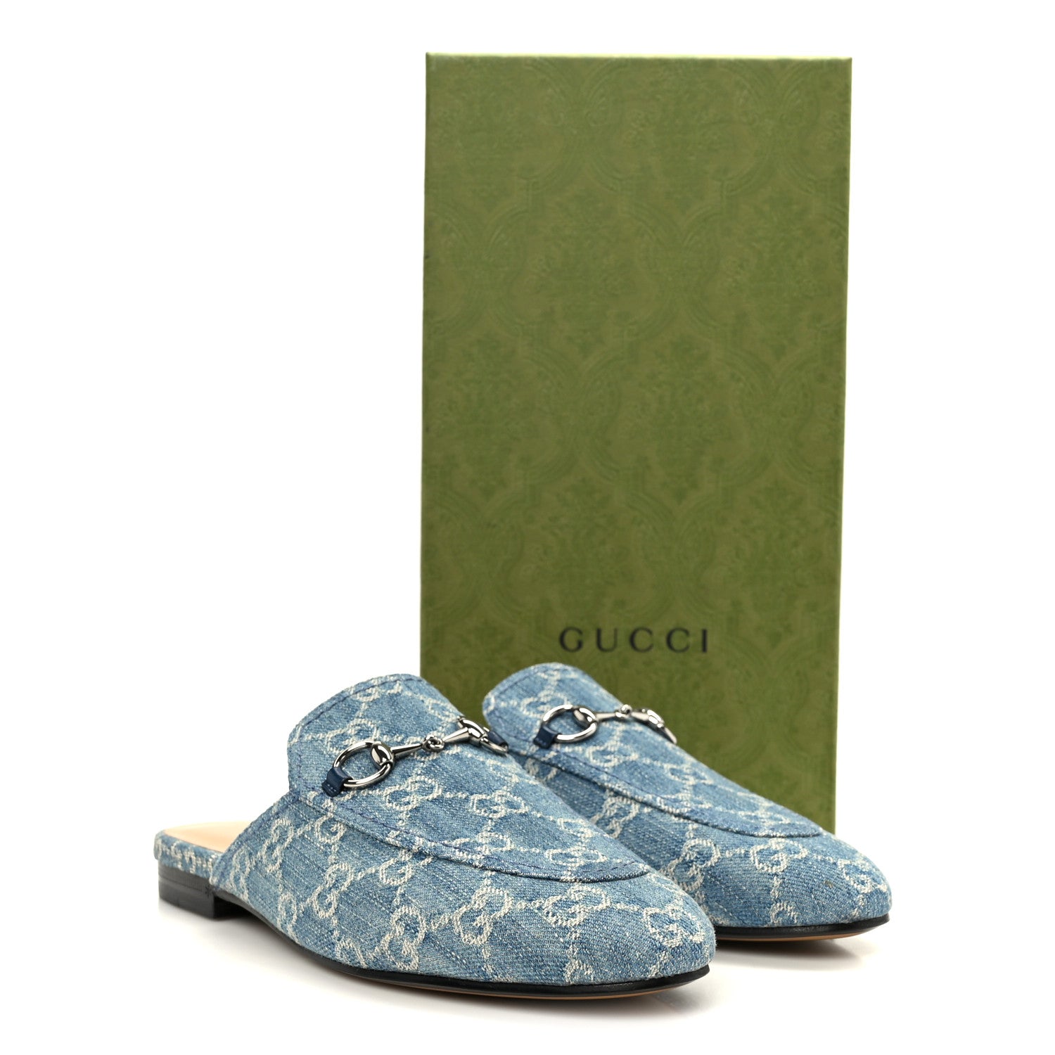 Gucci New Denim GG Malaga Kid Womens Princetown Slippers 37.5 Light Blue Royale 10 of 10