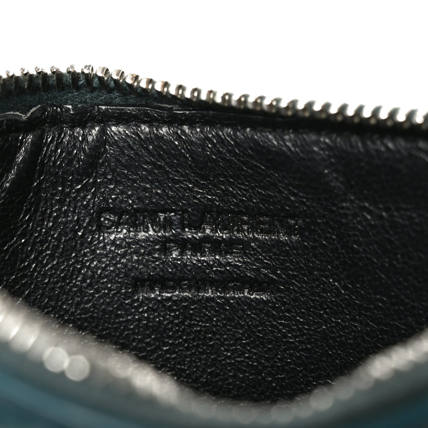 Calfskin Crocodile Embossed 5 Fragments Zip Pouch Card Holder Dark Turquoise