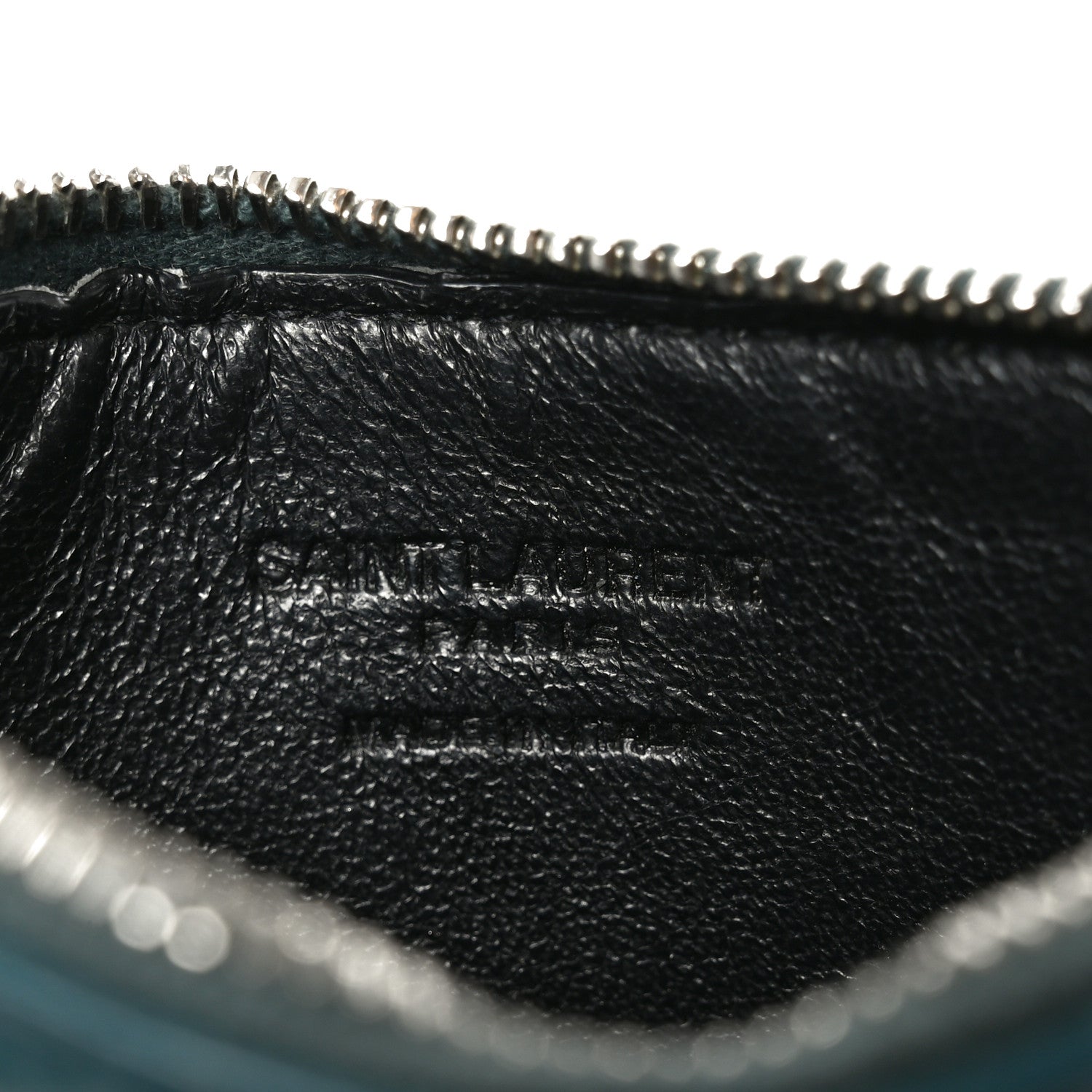 Saint Laurent Calfskin Crocodile Embossed 5 Fragments Zip Pouch Card Holder Dark Turquoise 6 of 7