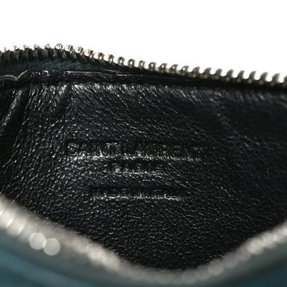 Saint Laurent Calfskin Crocodile Embossed 5 Fragments Zip Pouch Card Holder Dark Turquoise 6 of 7