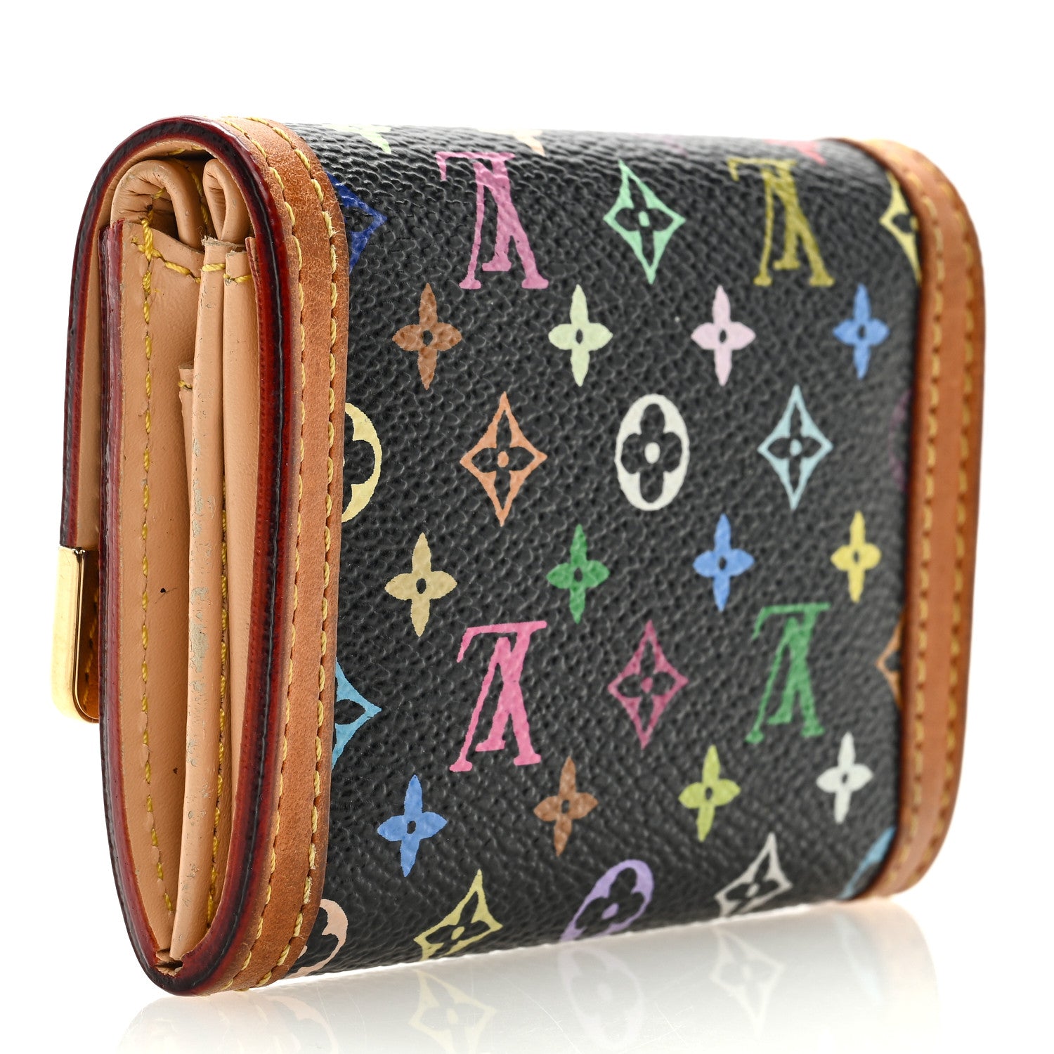 Louis Vuitton Monogram Multicolor Porte-Monnaie Plat Coin Purse Black 3 of 6