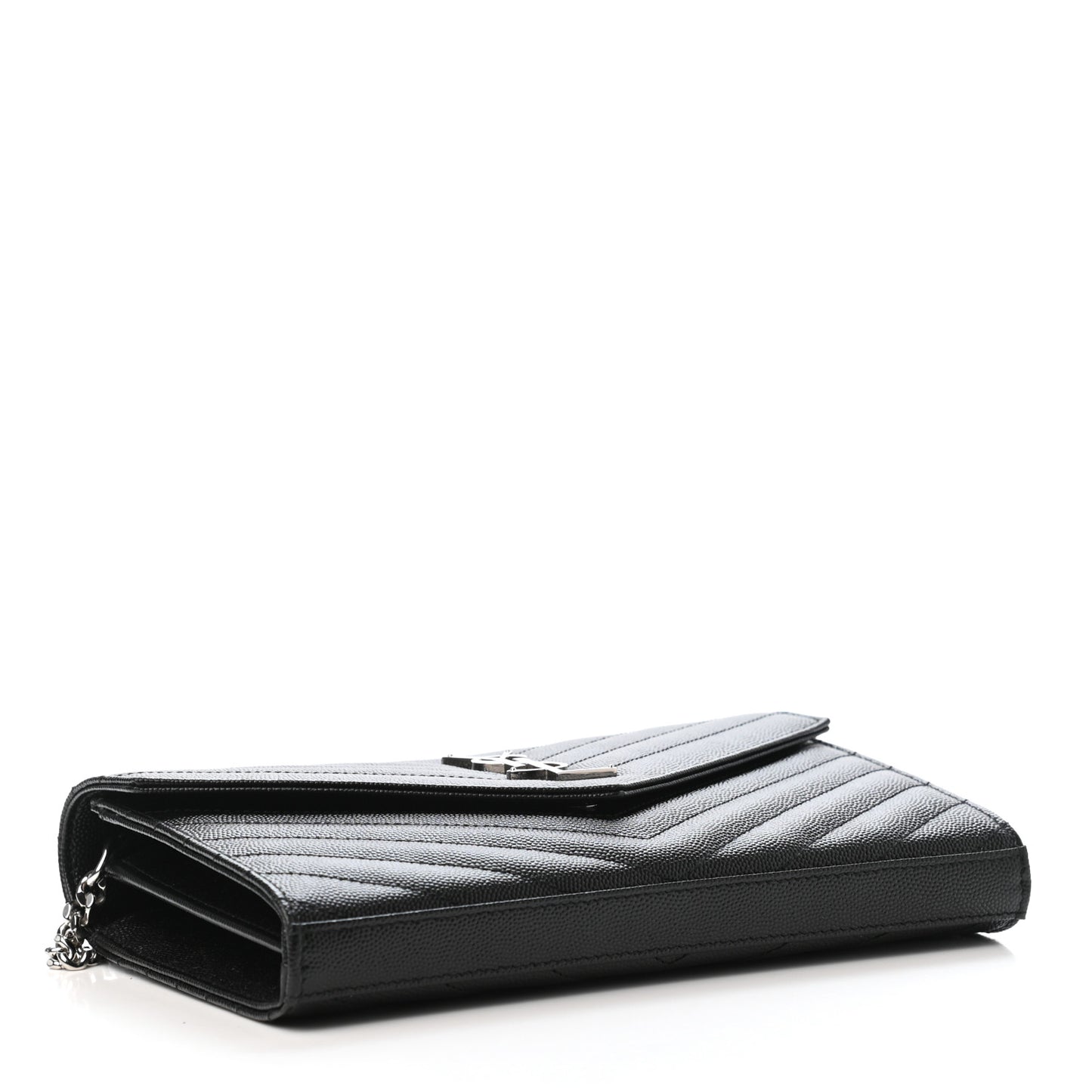 Grain De Poudre Matelasse Chevron Monogram Chain Wallet Black