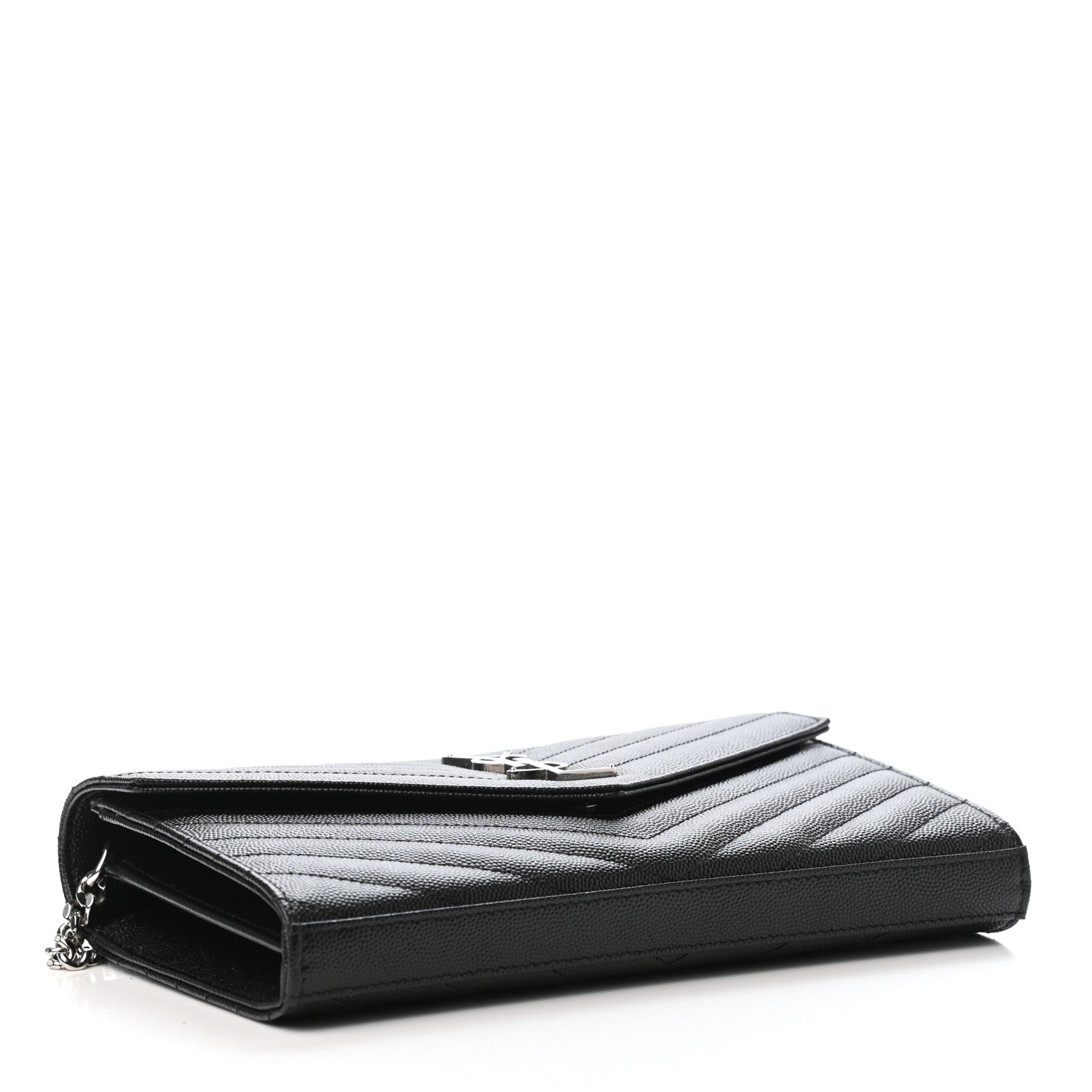 Saint Laurent Grain De Poudre Matelasse Chevron Monogram Chain Wallet Black 3 of 4