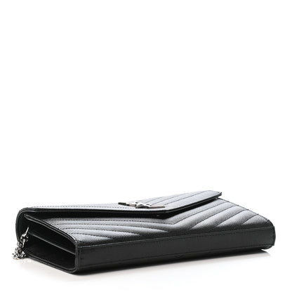 Saint Laurent Grain De Poudre Matelasse Chevron Monogram Chain Wallet Black 3 of 4