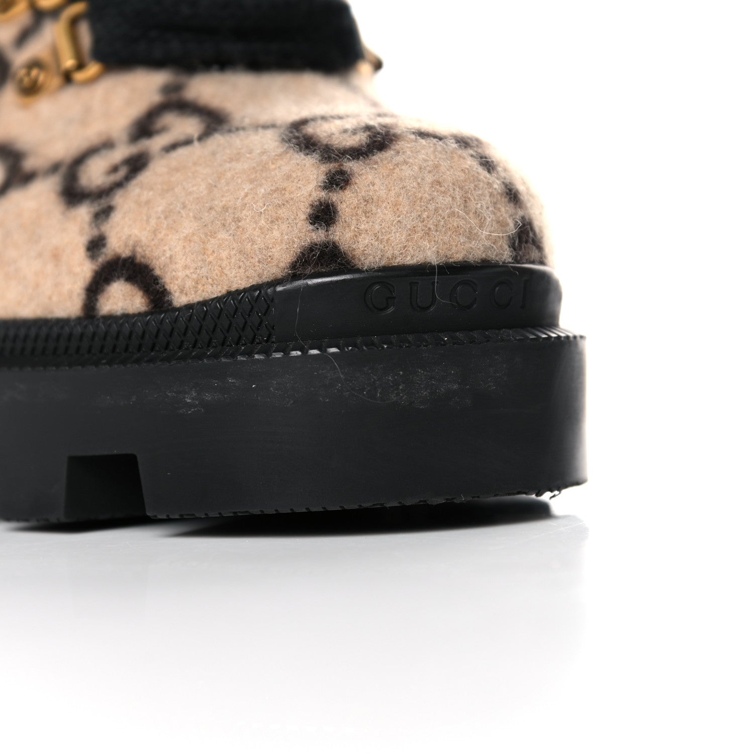 Gucci Covered Wool GG Monogram Womens Lace Up Combat Ankle Boots 35.5 Beige Ebony Black 14 of 14
