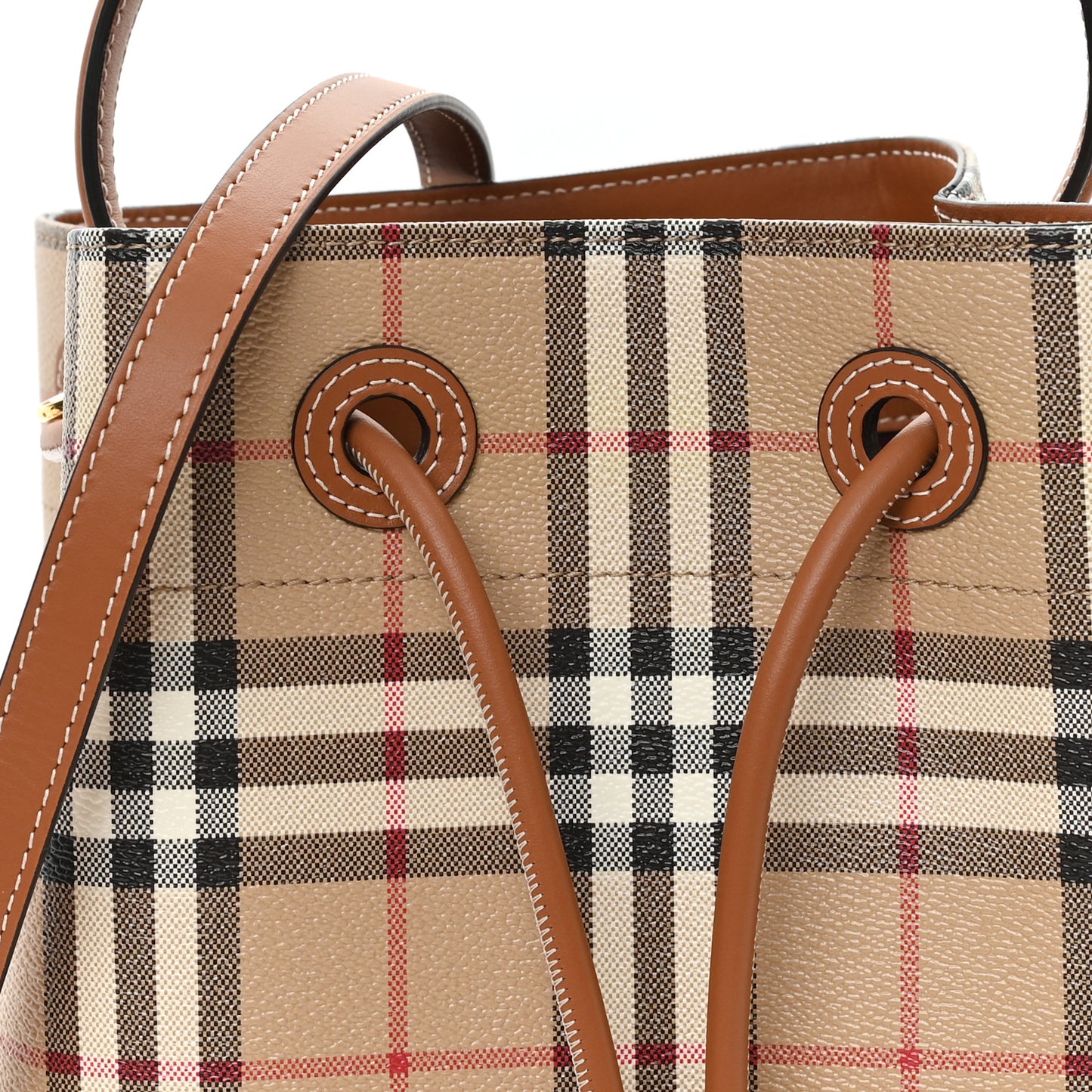 E-Canvas Vintage Check Small Drawstring Bucket Bag Briar Brown