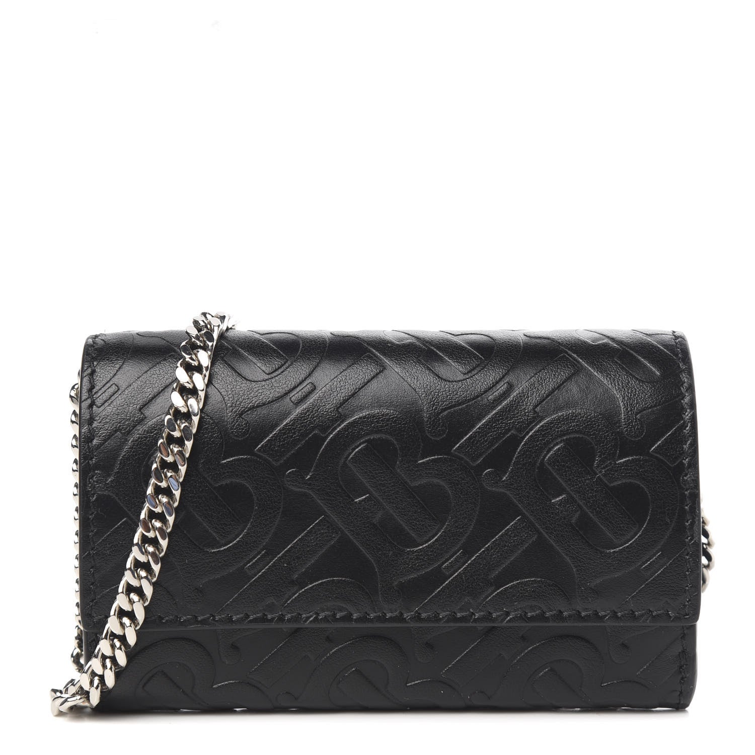Burberry Calfskin Embossed Monogram Wallet On Chain Black 1 of 7
