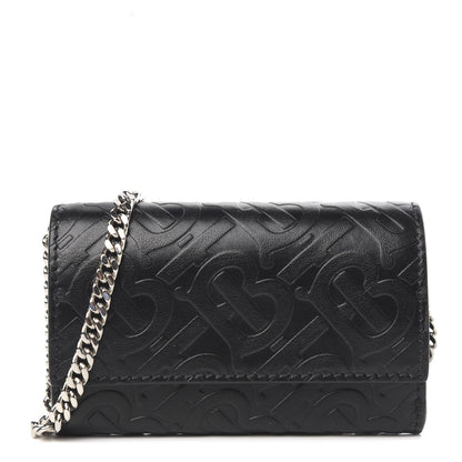 Burberry Calfskin Embossed Monogram Wallet On Chain Black 1 of 7