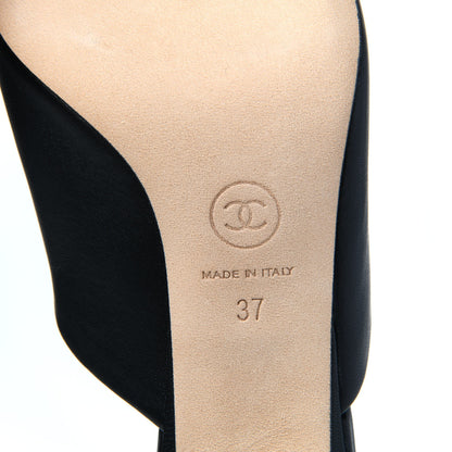 Chanel Lambskin Grosgrain Cap Toe CC Mules 37 Black 6 of 9