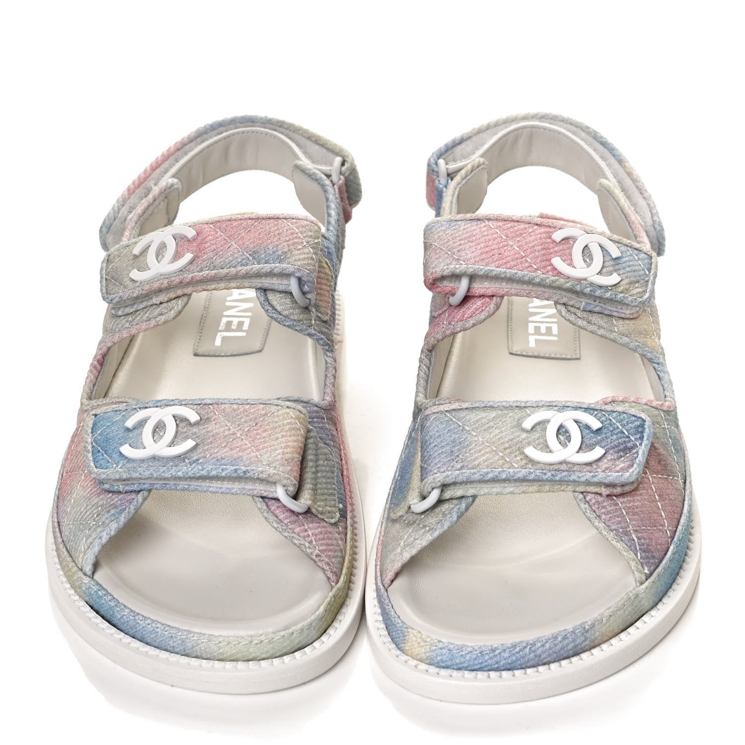 Chanel Printed Fabric Quilted Dad Sandals 36 Green Pink Blue 5 of 13