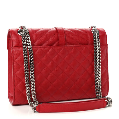 Saint Laurent Grain De Poudre Textured Mixed Matelasse Triquilt Medium Monogram Satchel New Red 3 of 8