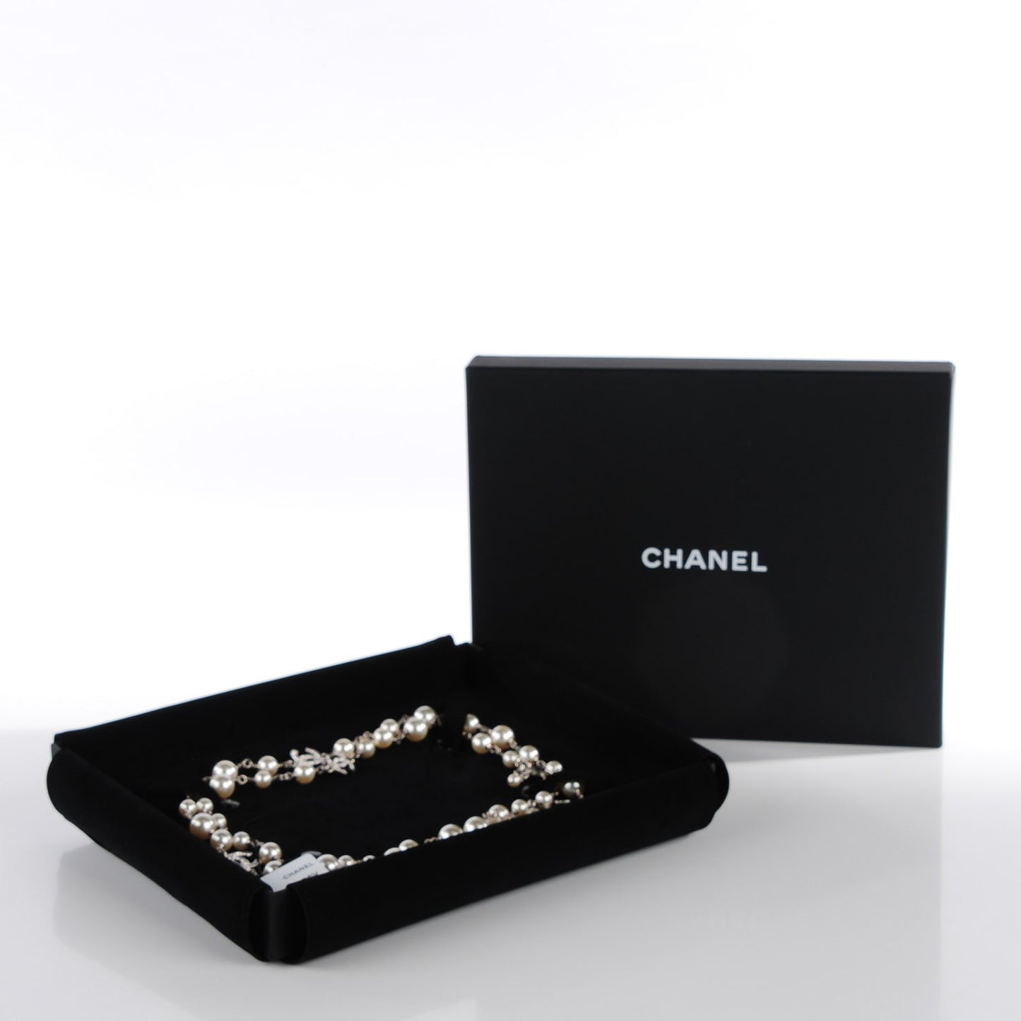 Crystal Pearl CC Long Necklace Silver