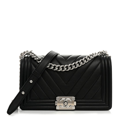Chanel Calfskin Chevron Quilted Medium Boy Flap Black 1 of 10