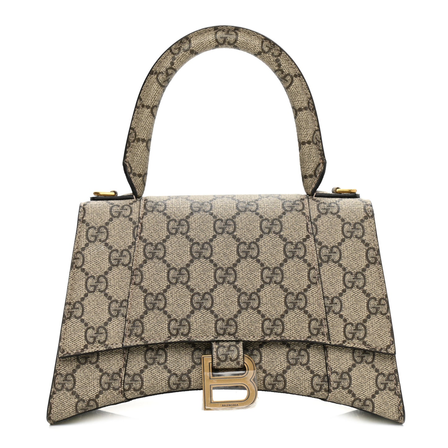 X GUCCI GG Supreme Monogram Small Hourglass Top Handle Bag Beige Ebony