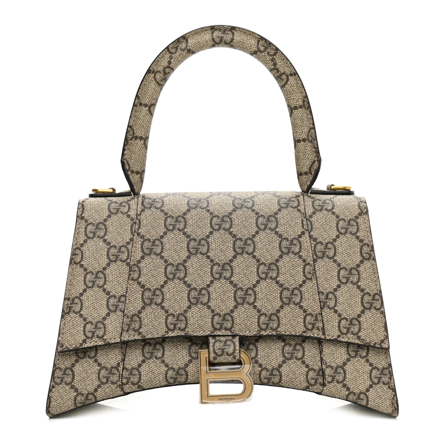 Balenciaga X GUCCI GG Supreme Monogram Small Hourglass Top Handle Bag Beige Ebony 1 of 9