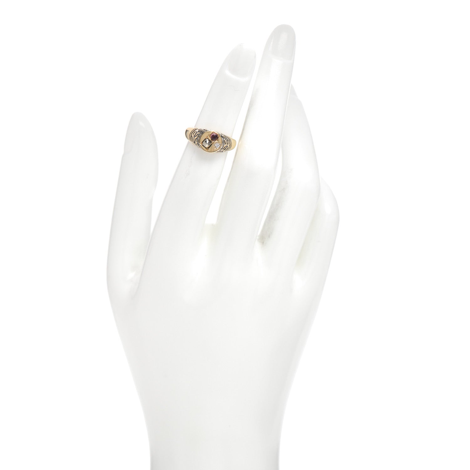 John Hardy X Adwoa Aboah 18K Yellow Gold Diamond Pink Tourmaline Pyrite Classic Chain Signet Ring 47 4 2 of 5