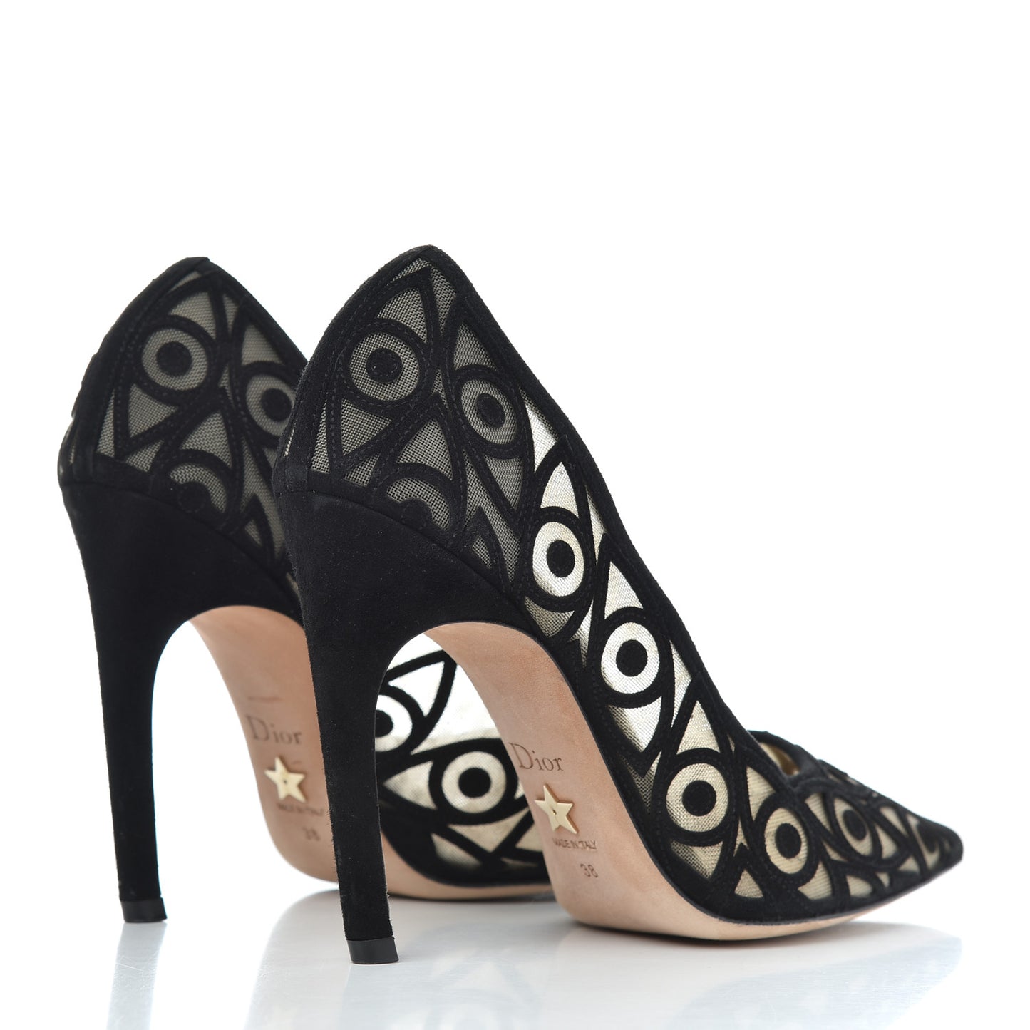 Suede Mesh Eye Embroidered D-Choc Pumps 38 Black