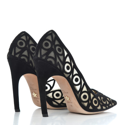 Christian Dior Suede Mesh Eye Embroidered D-Choc Pumps 38 Black 4 of 17