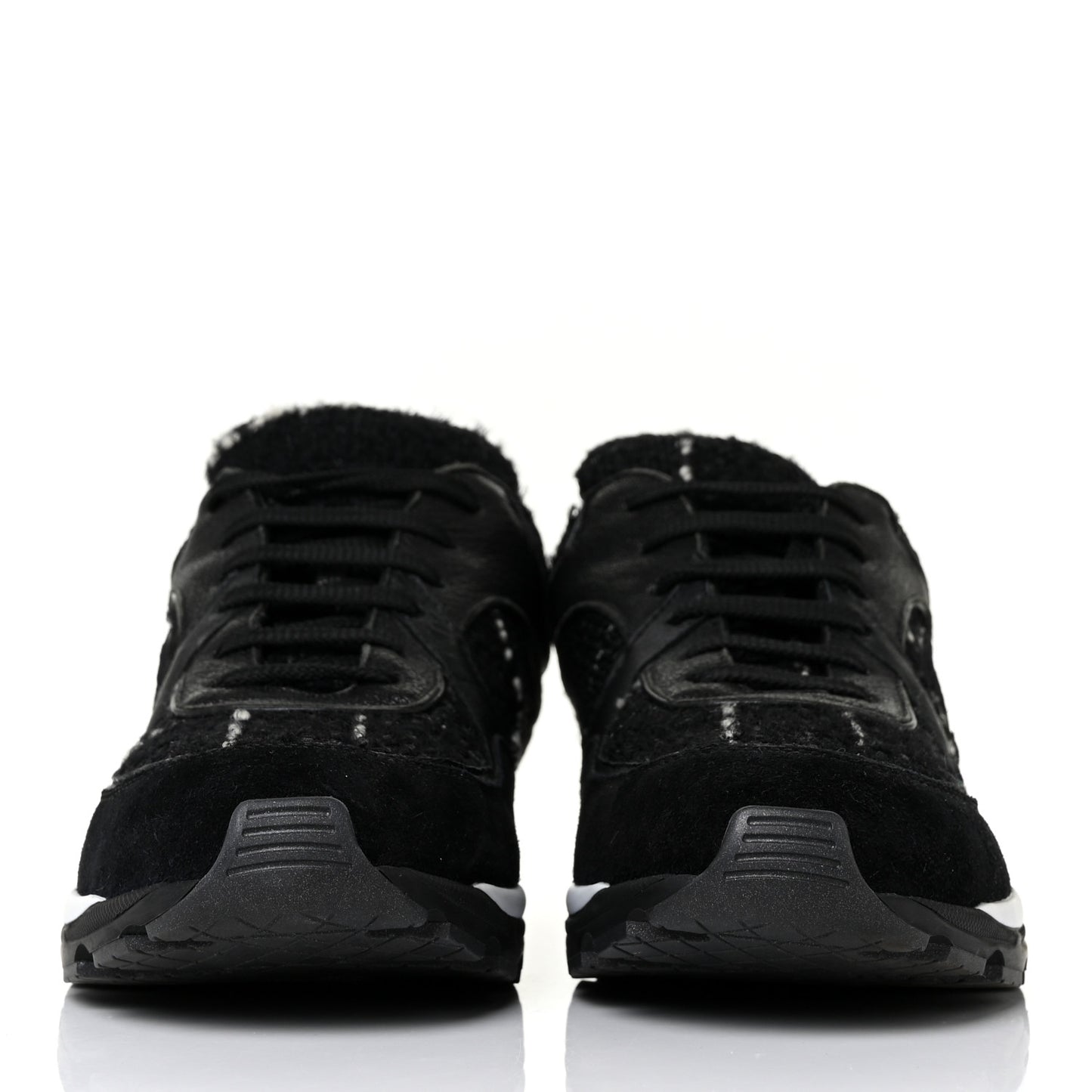 Tweed Suede Goatskin CC Sneakers 39.5 Black White