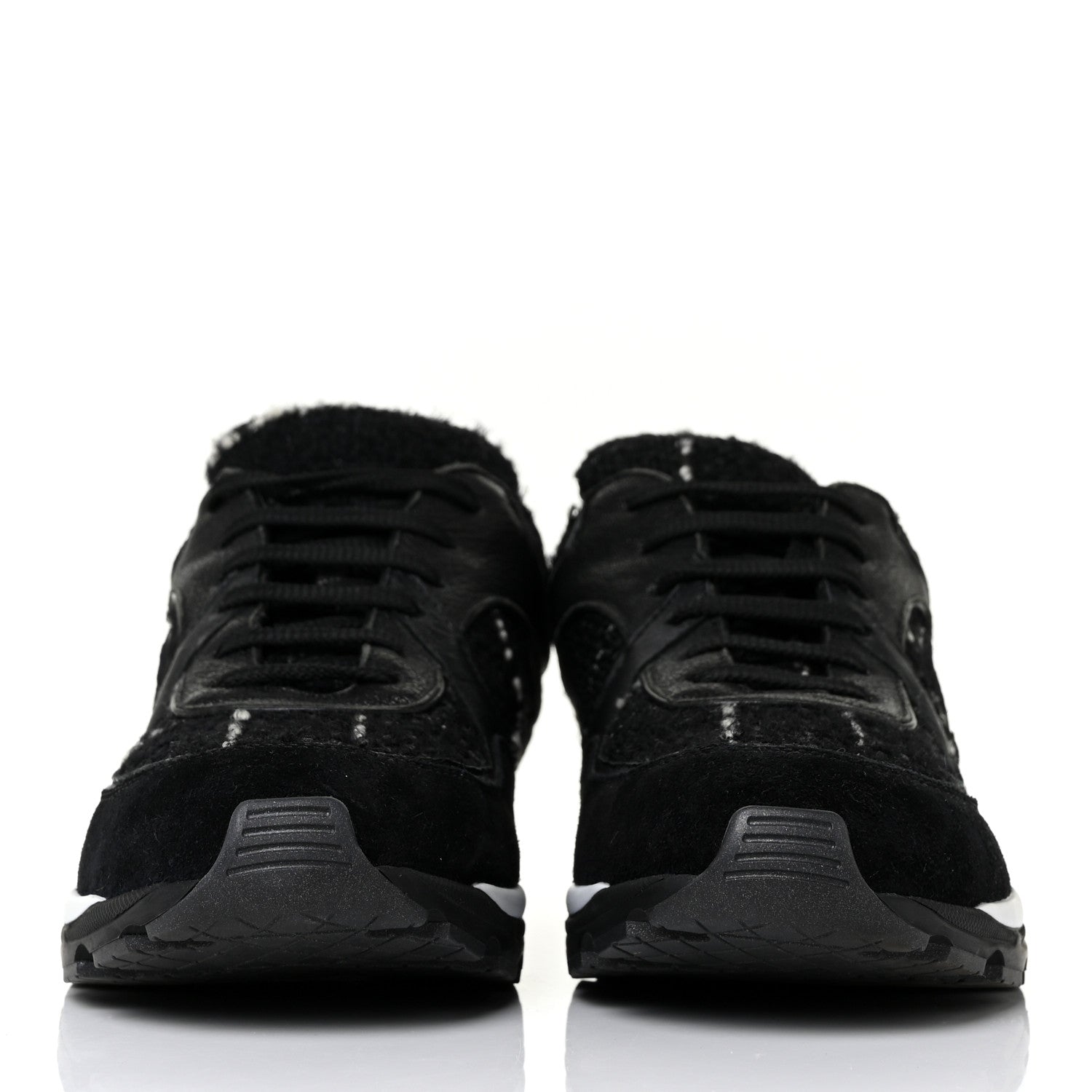 Chanel Tweed Suede Goatskin CC Sneakers 39.5 Black White 2 of 9