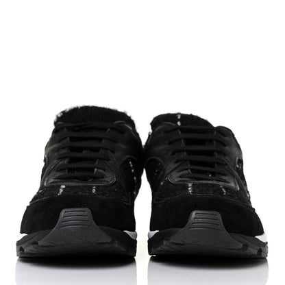 Chanel Tweed Suede Goatskin CC Sneakers 39.5 Black White 2 of 9
