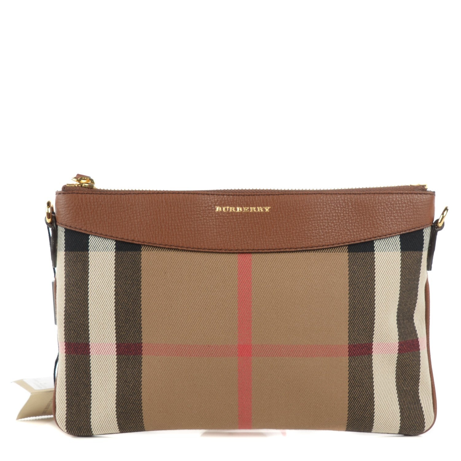 Burberry House Check Derby Peyton Crossbody Clutch Bag Tan 1 of 12