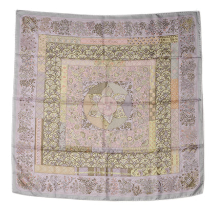 Hermes Silk Pique Fleuri de Provence Scarf 90 Gris Perle Lilac Rose Poudre 2 of 8