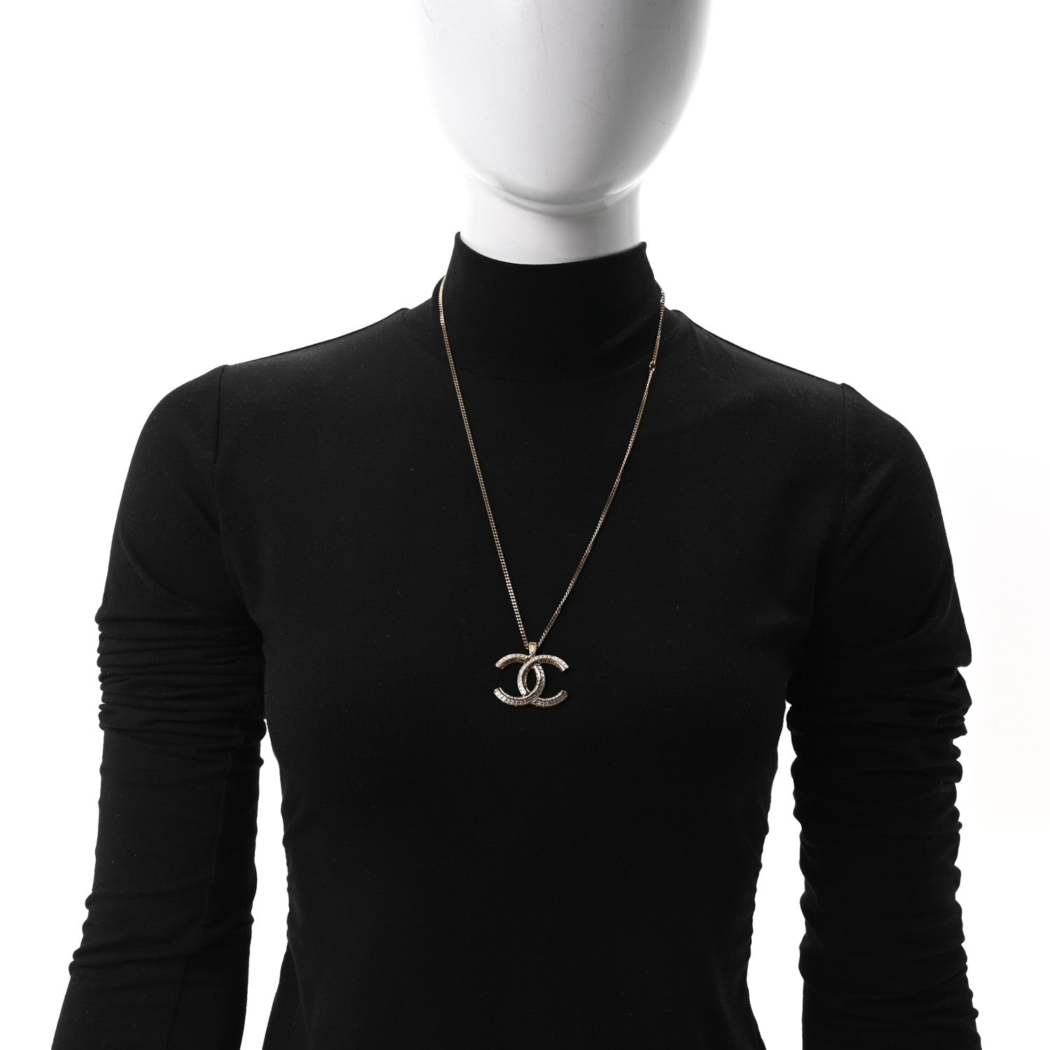 Chanel Crystal CC Pendant Necklace Gold 2 of 4