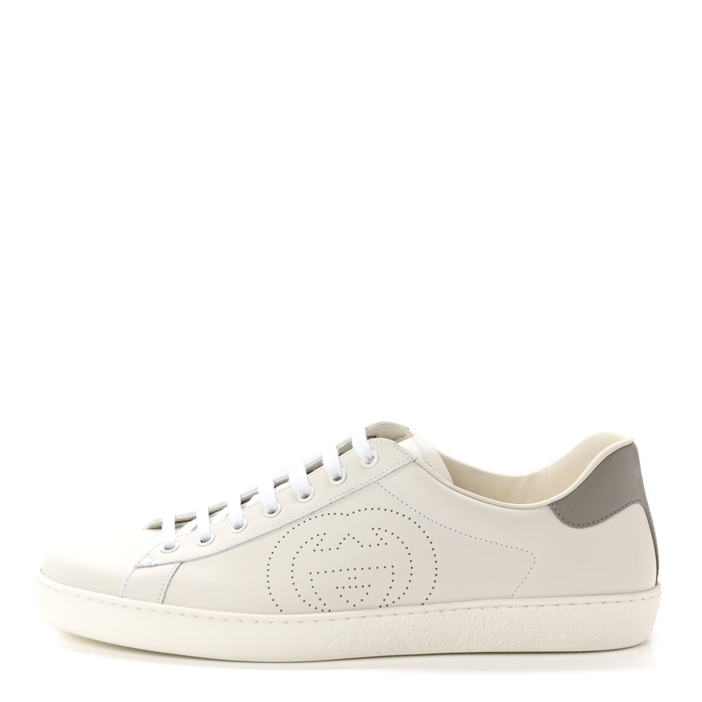 Calfskin Interlocking G Perforated Mens Ace Sneakers 11 White Grey Sky