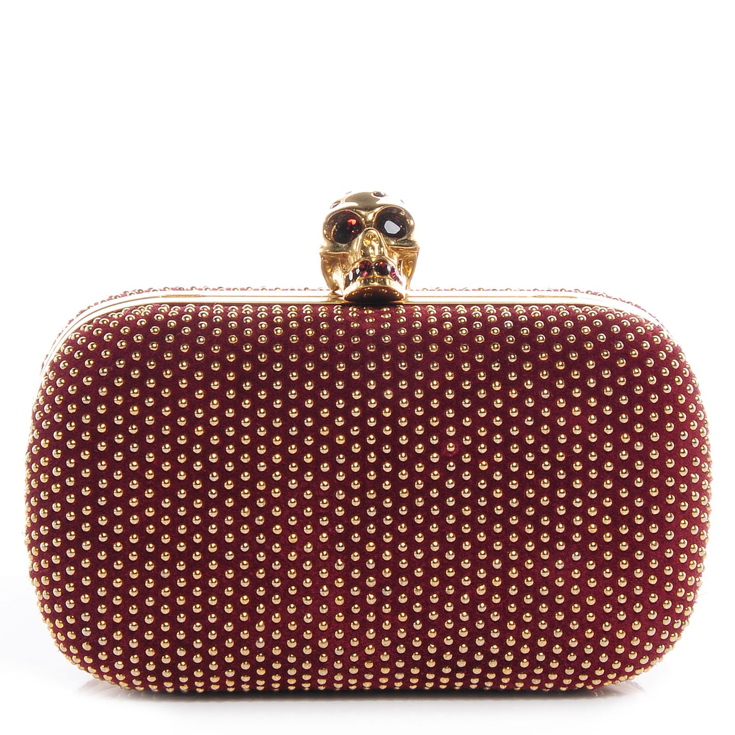 Studded Suede Skull Box Clutch Red