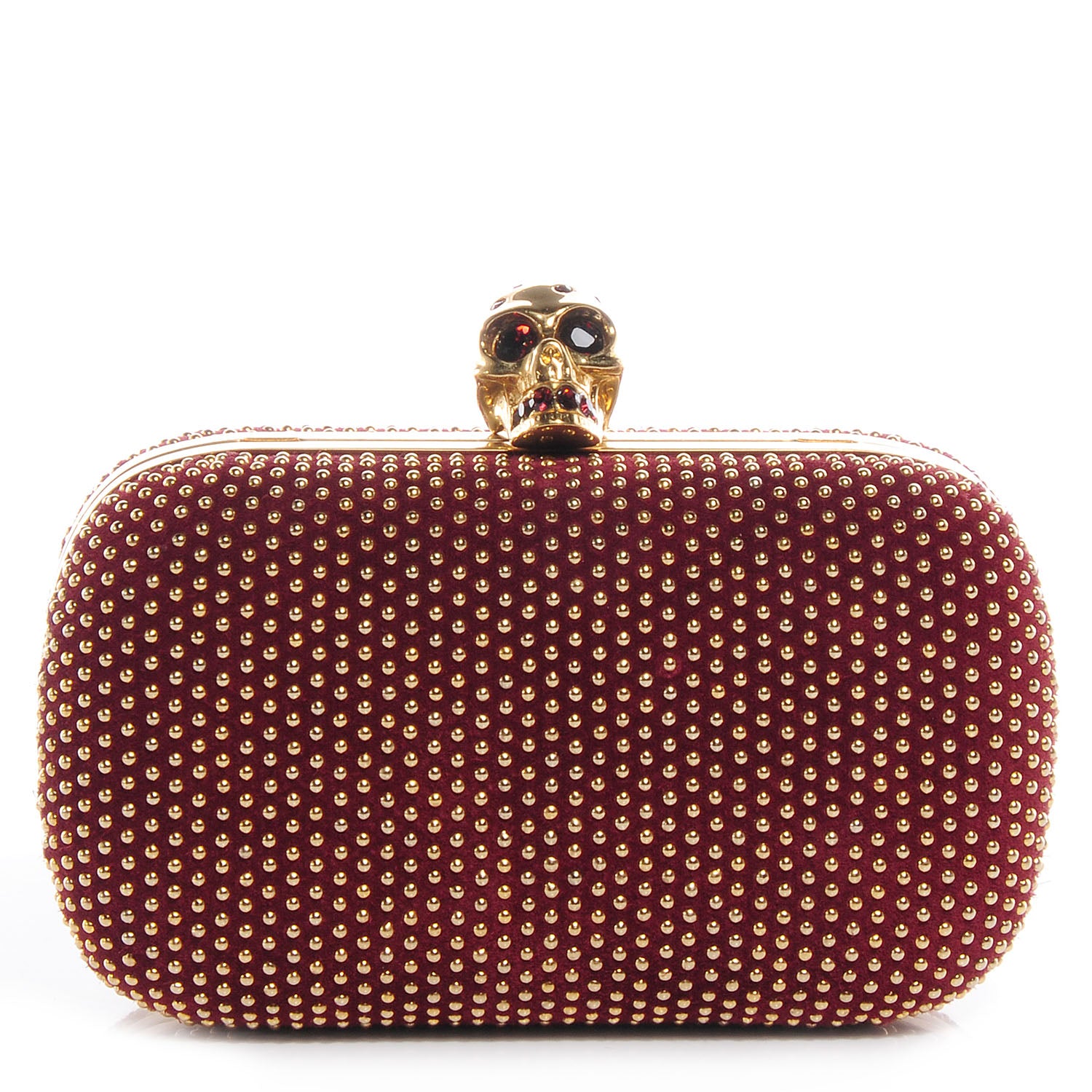 Alexander McQueen Studded Suede Skull Box Clutch Red 1 of 7
