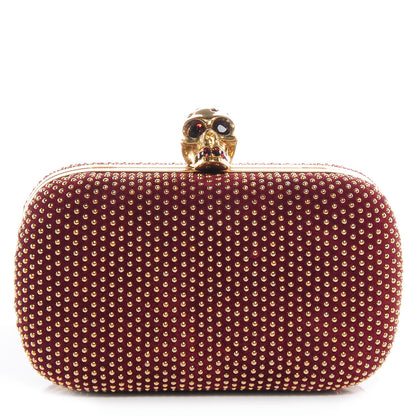 Alexander McQueen Studded Suede Skull Box Clutch Red 1 of 7