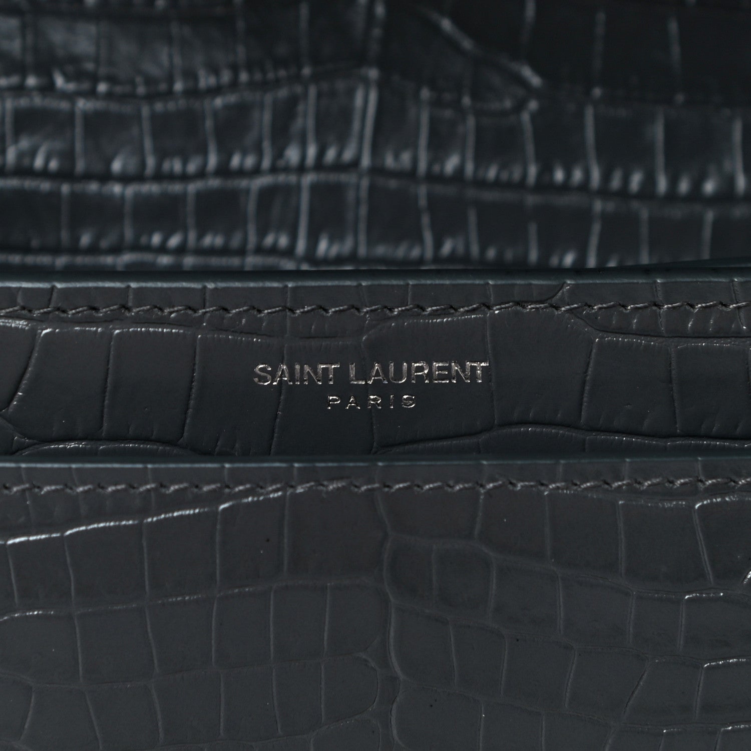 Saint Laurent Calfskin Crocodile Embossed Medium Monogram Sunset Dark Green 6 of 9