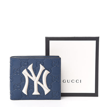Gucci X MLB Guccissima Signature NY Yankees Embroidered Bi-Fold Wallet Royale Ivory 8 of 8