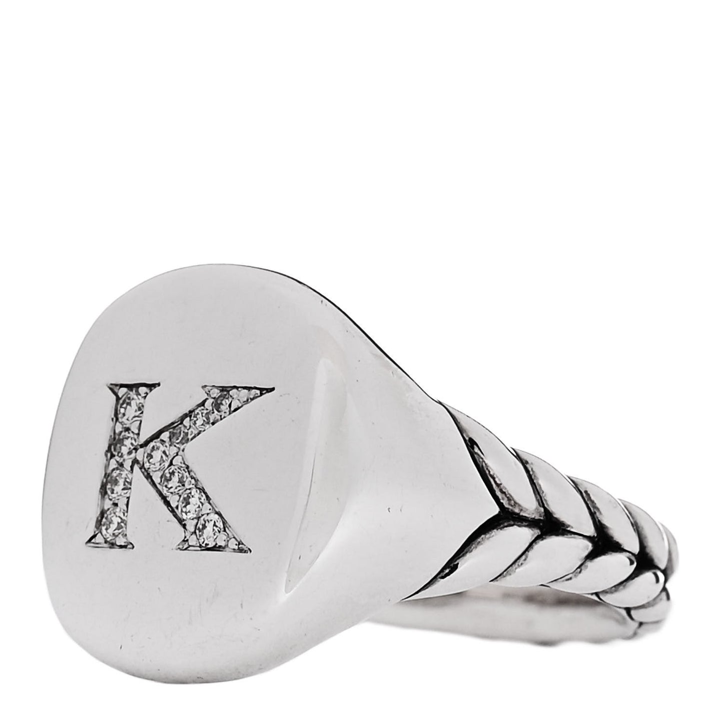 Sterling Silver Diamond 14mm Initial K Pinky Ring 49 5