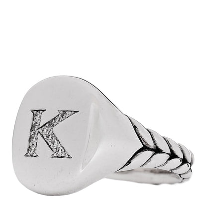 David Yurman Sterling Silver Diamond 14mm Initial K Pinky Ring 49 5 3 of 6