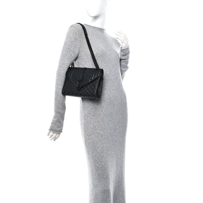 Saint Laurent Grain De Poudre Textured Mixed Matelasse Triquilt Medium Monogram Monochrome Satchel Black 2 of 9