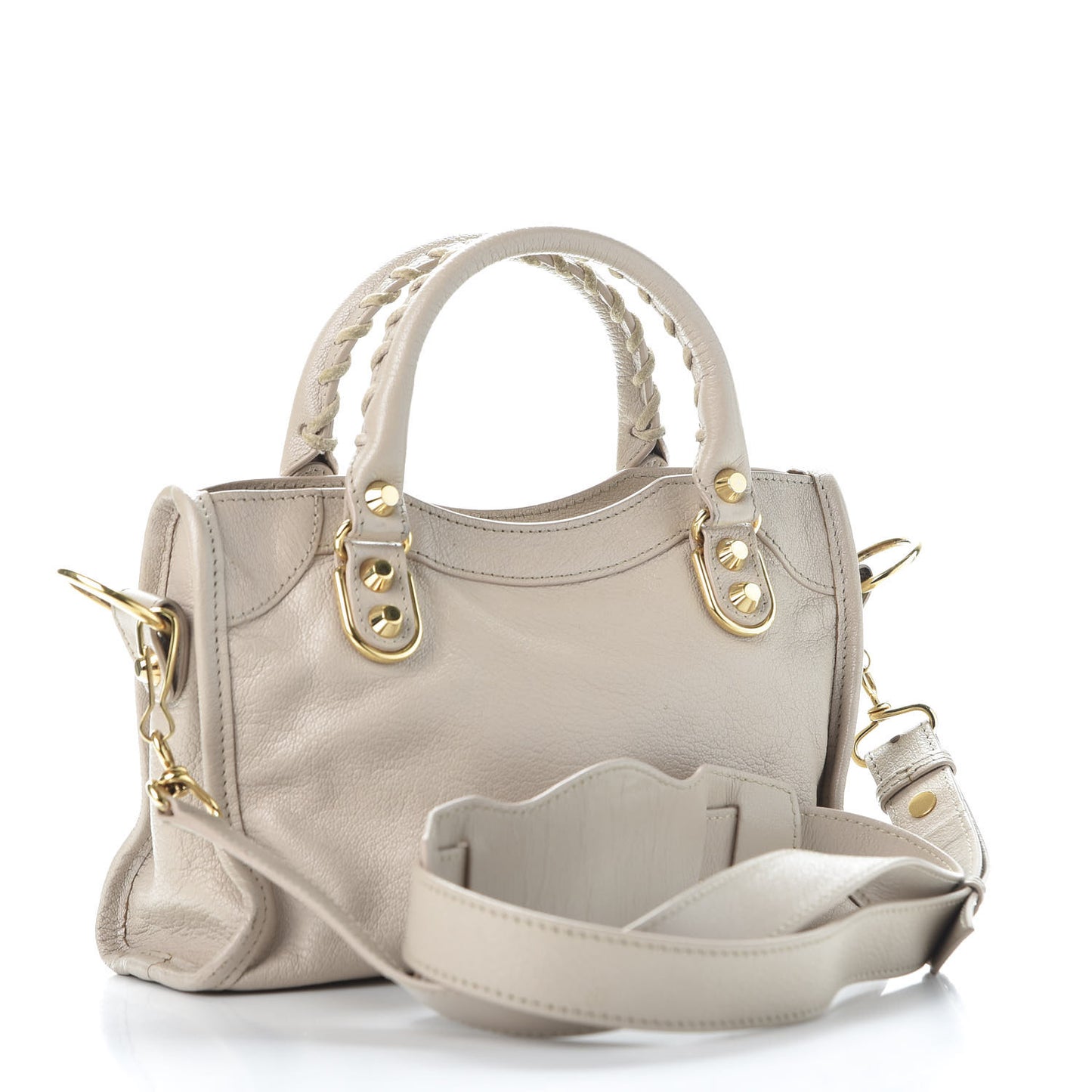 Chevre Gold Metallic Edge Hardware Mini City Beige Praline