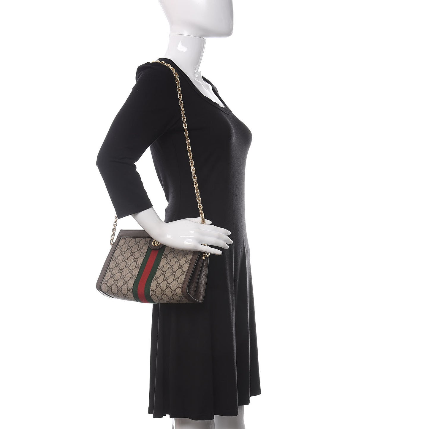 GG Supreme Monogram Web Small Ophidia Chain Shoulder Bag Brown